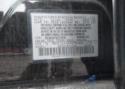 2017 Nissan Sentra Sr из США, поврежденный, VIN 3N1AB7AP3HY238769